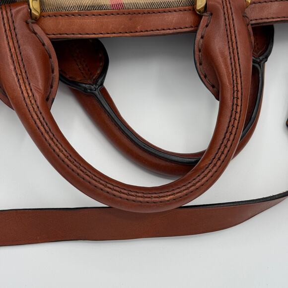 COA  Burberry Haymarket Check Tote Bag Leather Trim Italy Shoulder Crossbody - Picture 14 of 16